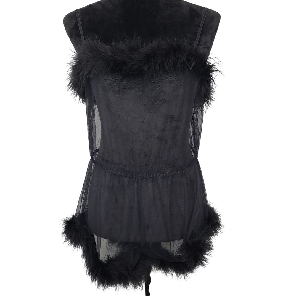 Savage x Fenty Marabou Sheer Romper Teddy Sz M/L Black Lingerie Sensual Sexy